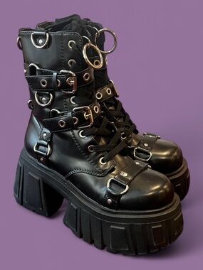 Club Exx x Dolls Kill - UTOPIA BONDAGE COMBAT BOOTS